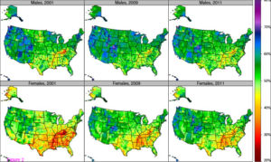 Evolution de l'activité physiques aux Etats-Unis entre 2001 et 2011