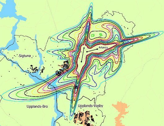 Carte de la nuisance sonore des avions à Stockholm