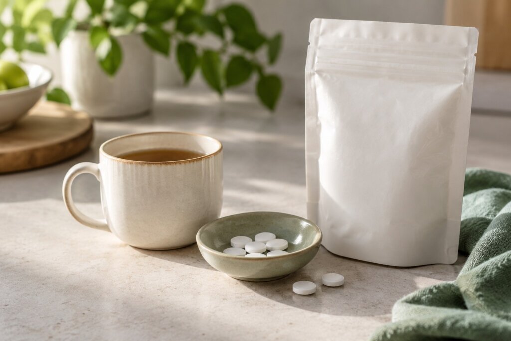 Comparaison des facteurs énergétiques : glucides hors polyols à 4 kcal/g, polyols hors érythritol à 2,4 kcal/g et érythritol à 0 kcal/g.