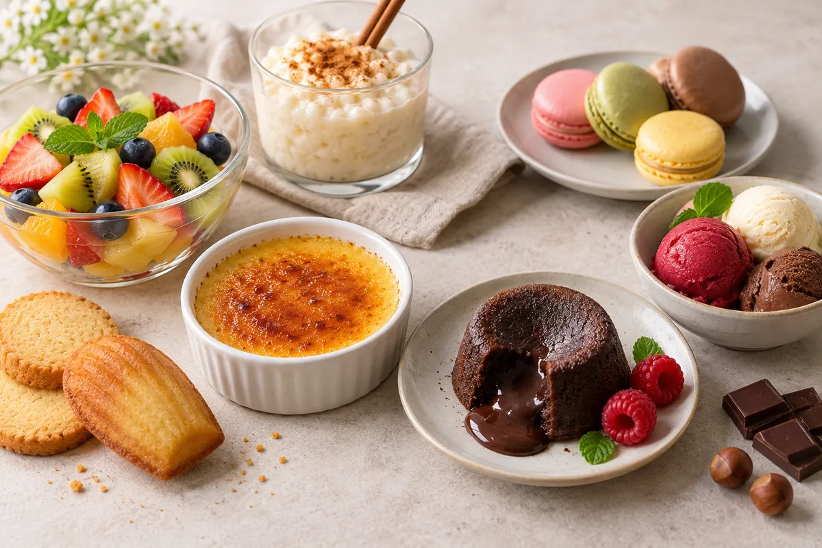 Assortiment d'autres desserts sur un fond de lin clair.