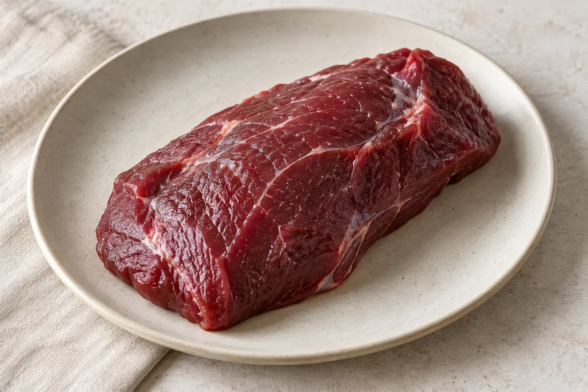 Cerf viande crue sur un fond de lin clair.