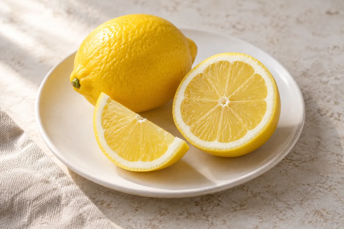 Citron cru sur un fond de lin clair.