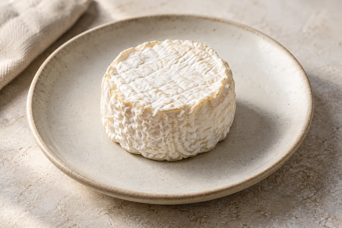 Crottin de chèvre sur un fond de lin clair.