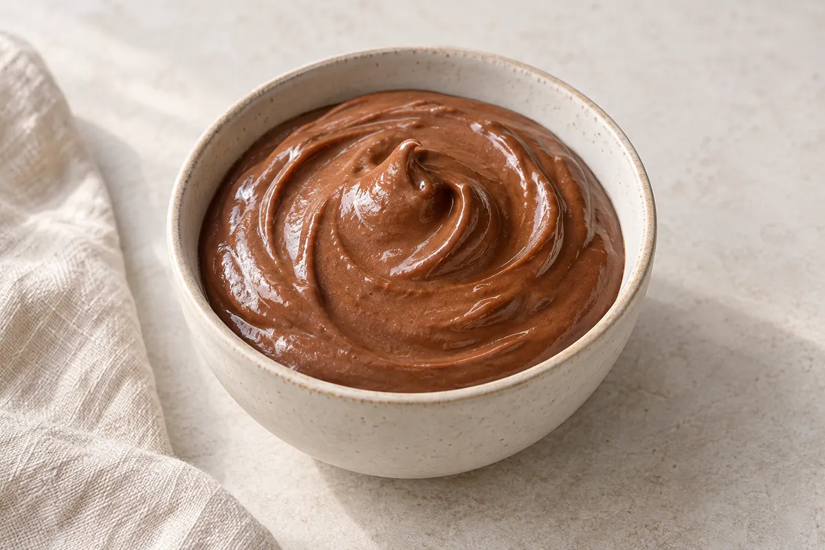 Dessert végétal sans soja rayon frais sur un fond de lin clair.