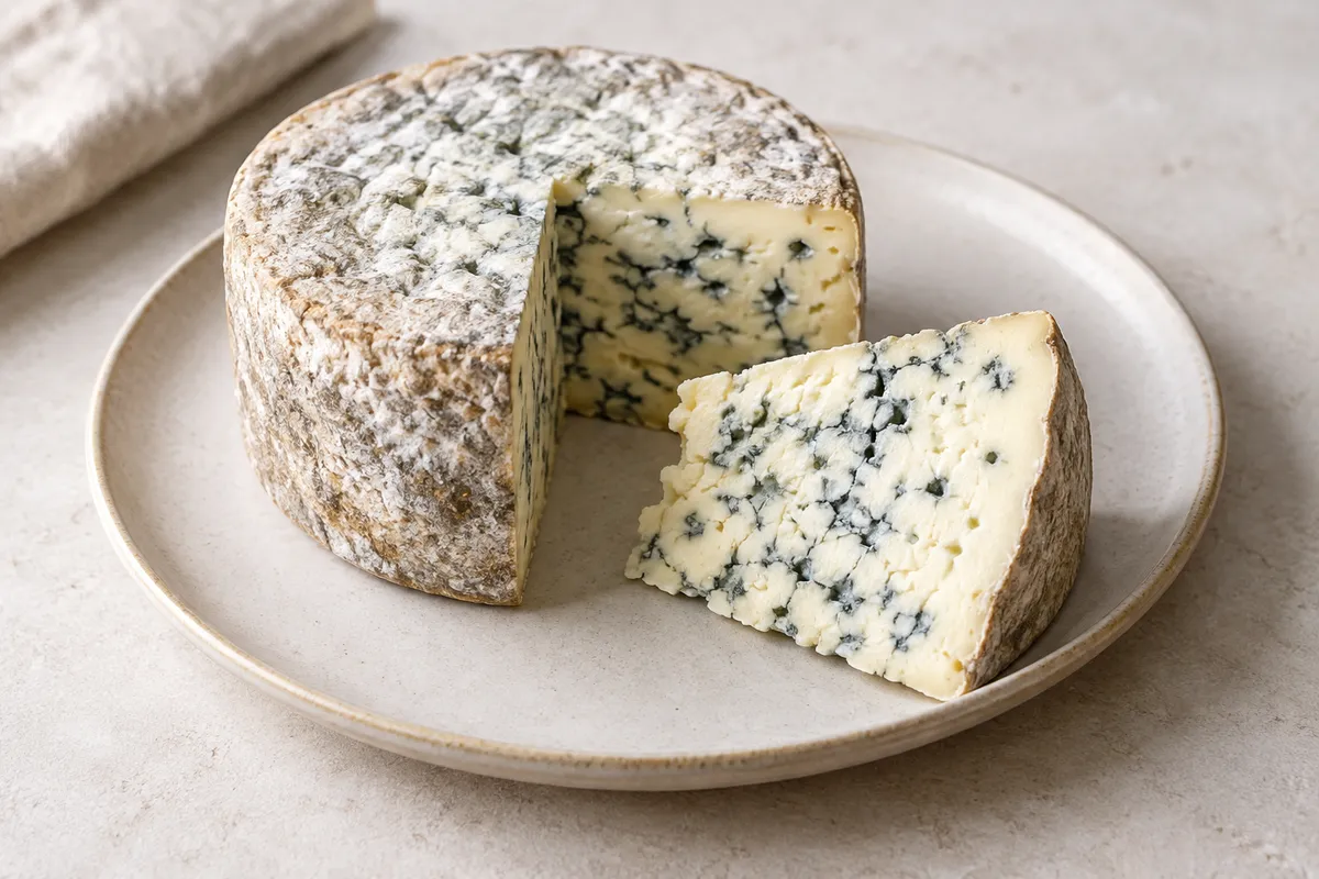 Fourme de Montbrison sur un fond de lin clair.