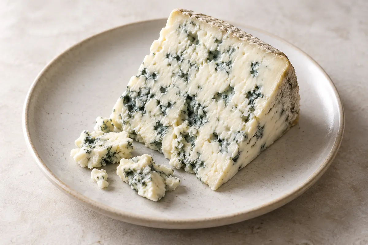 Fromage bleu des Causses sur un fond de lin clair.
