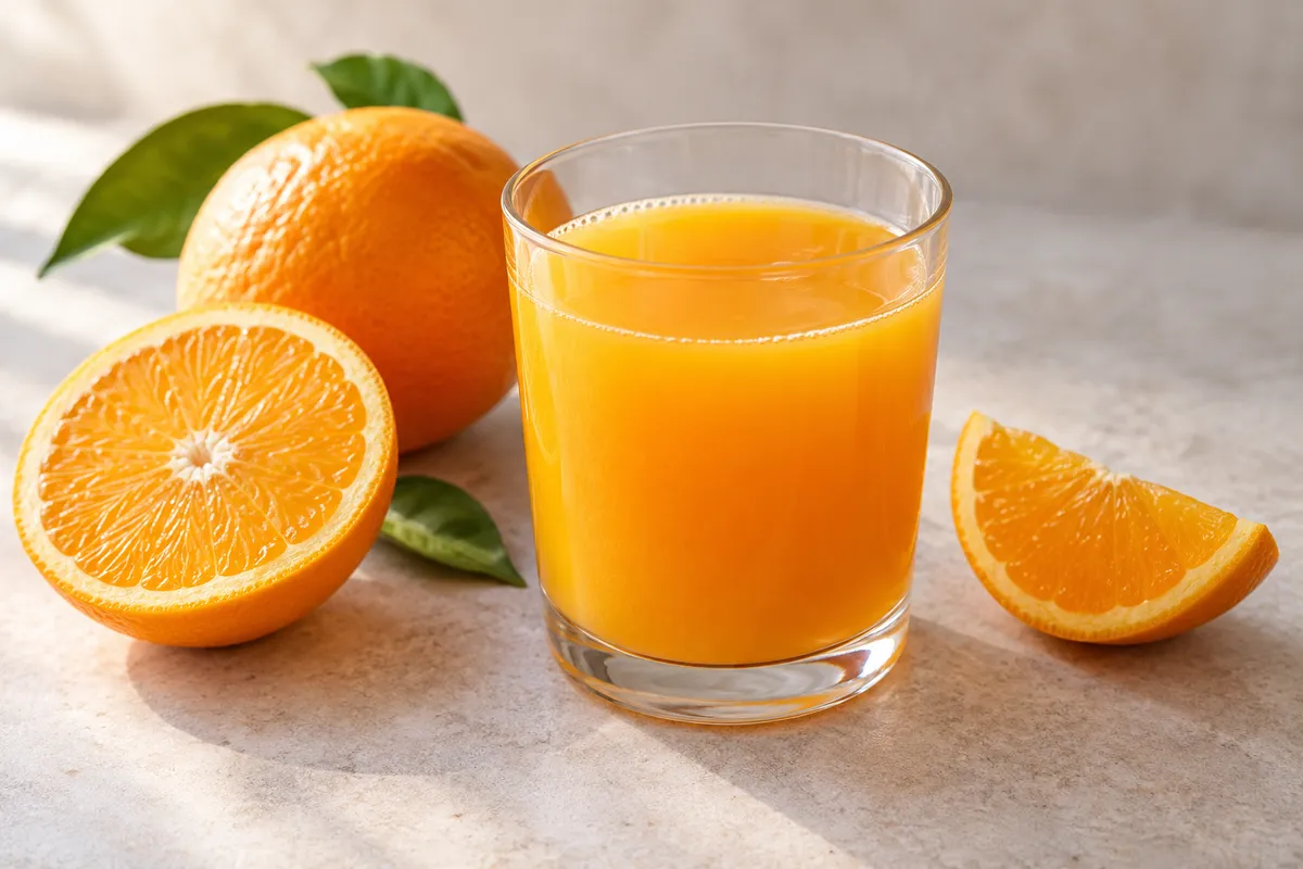 Jus de fruits sur un fond de lin clair.