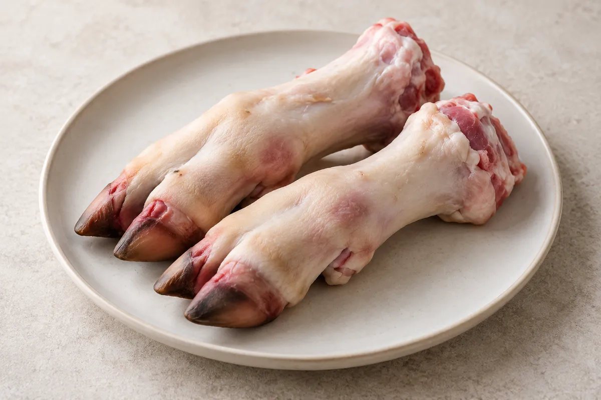 Mouton pied cru sur un fond de lin clair.