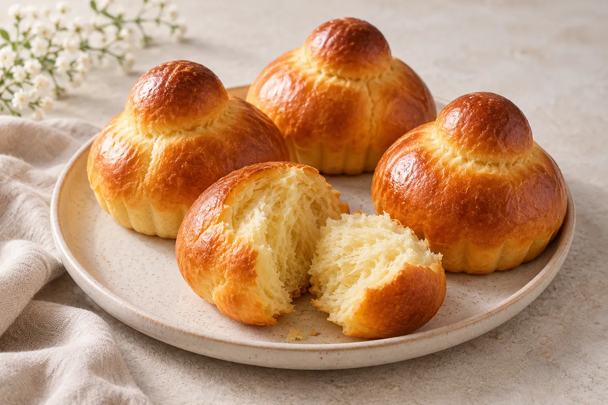 Brioches dans un bol, sur un fond de lin clair.
