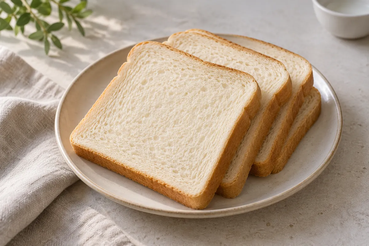 Pain de mie dans un bol, sur un fond de lin clair.