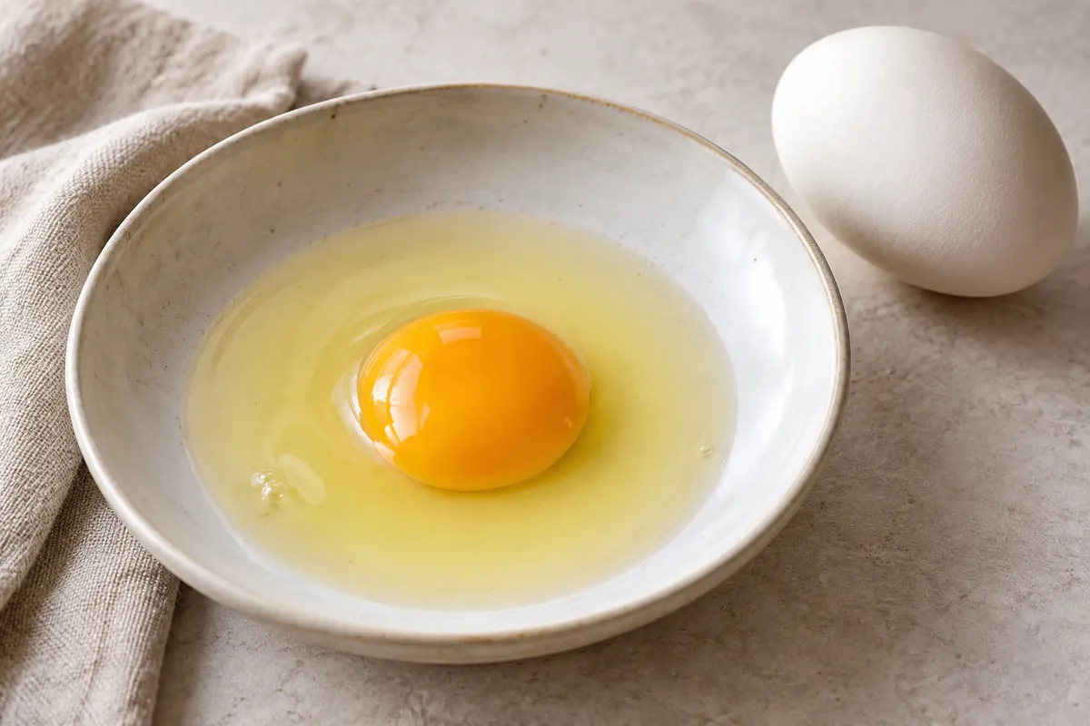 Oeuf d'oie cru sur un fond de lin clair.