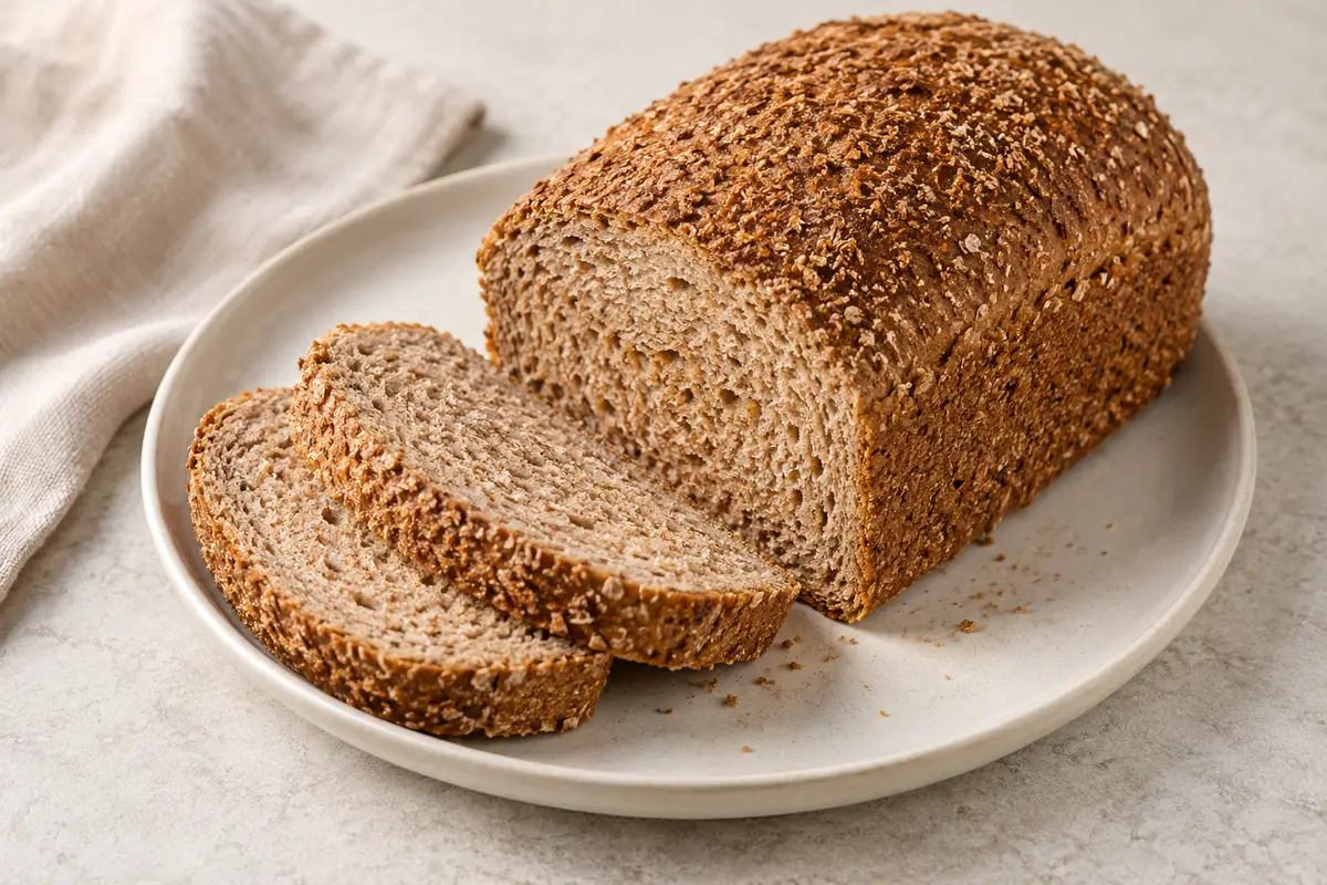 Pain au son sur un fond de lin clair.