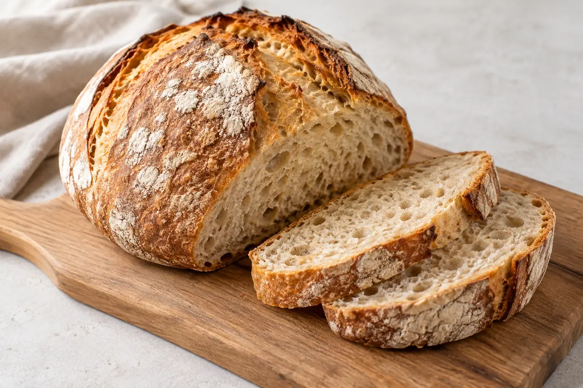 Pain de campagne sur un fond de lin clair.