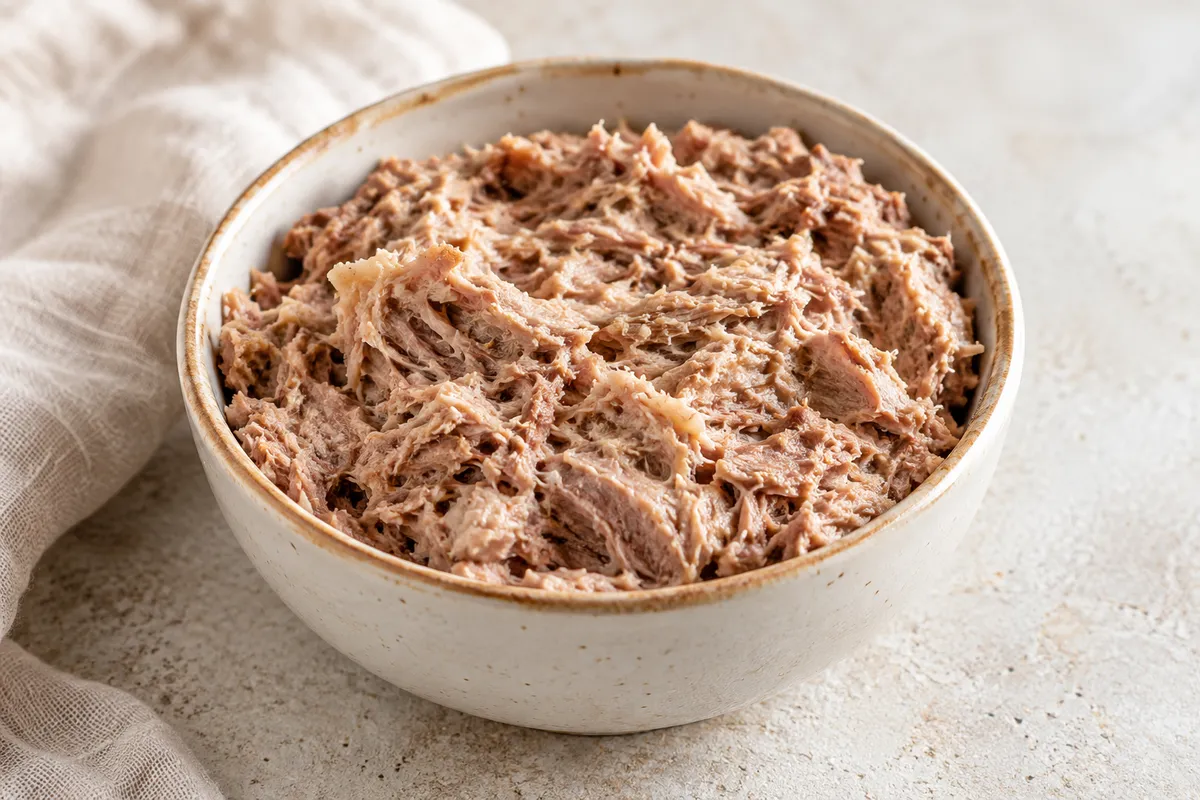 Rillettes d'oie sur un fond de lin clair.