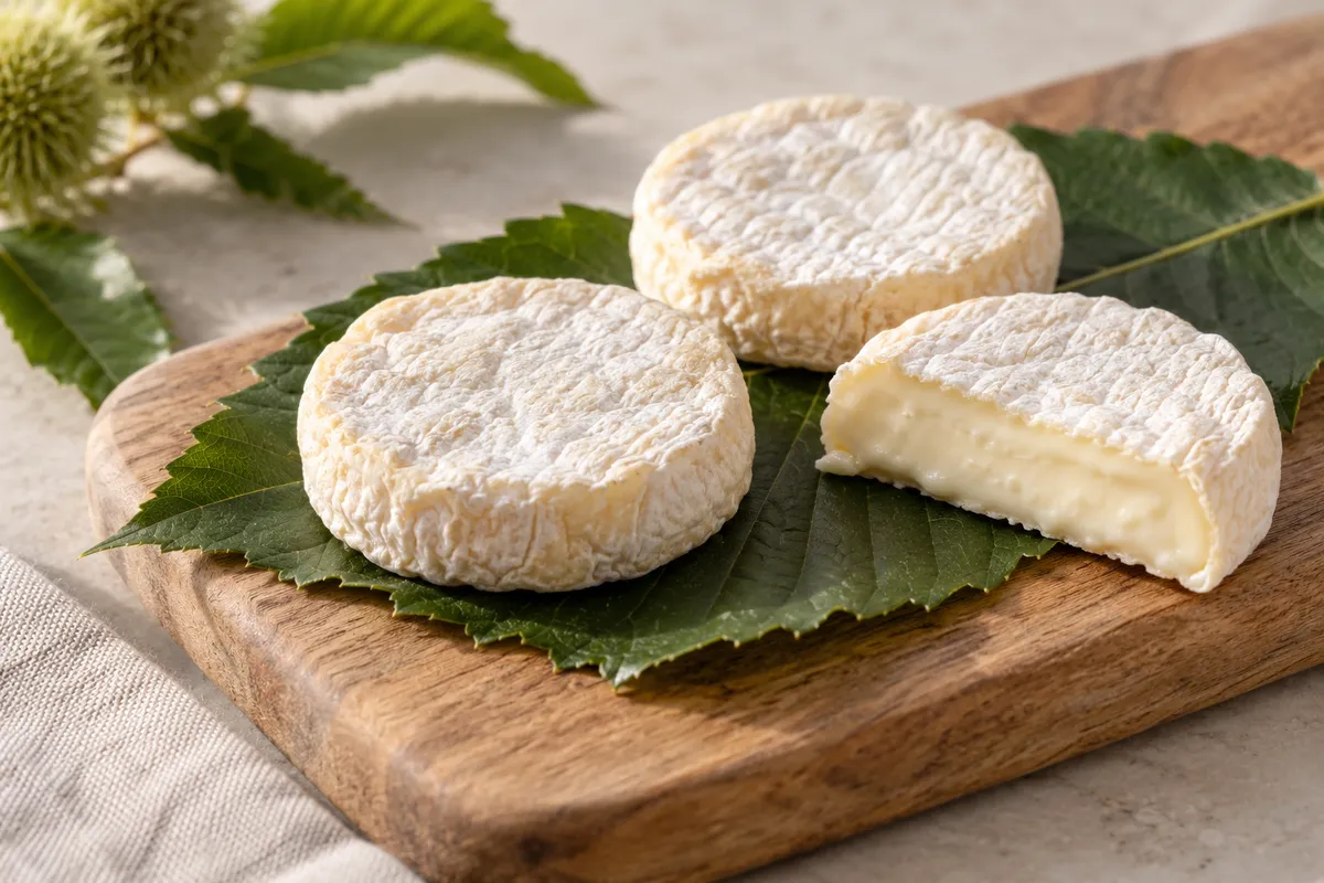 Rocamadour (fromage de chèvre) sur un fond de lin clair.
