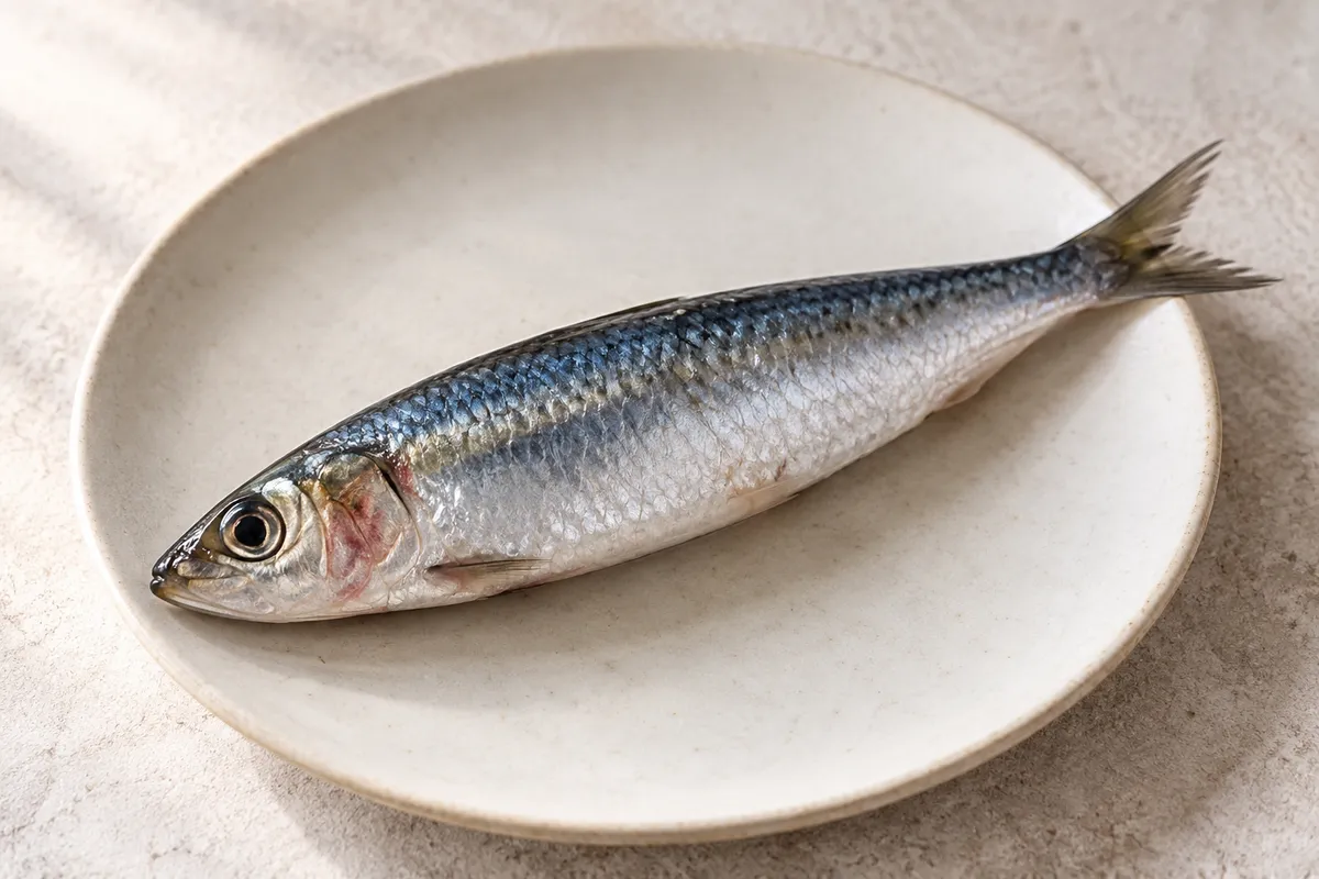 Sardine crue sur un fond de lin clair.