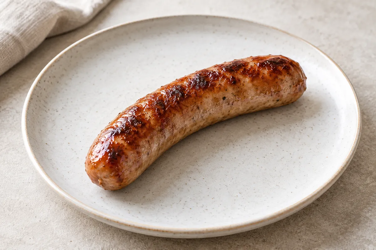 Saucisse sur un fond de lin clair.