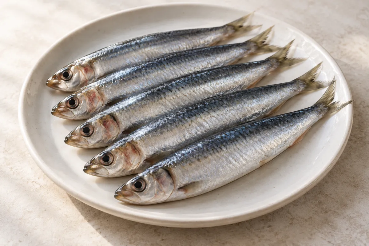 Sprat cru sur un fond de lin clair.