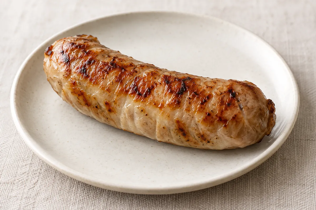 Andouillette de troyes sur un fond de lin clair.