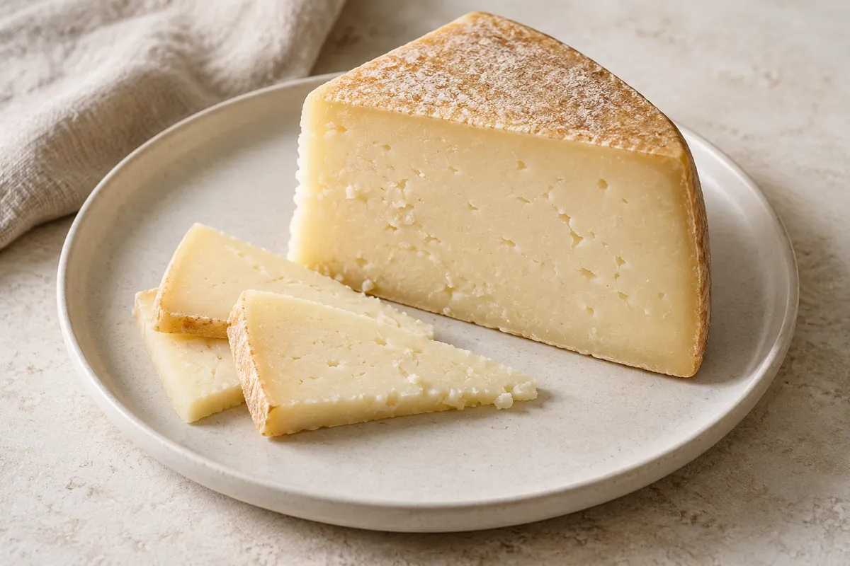 Asiago sur un fond de lin clair.
