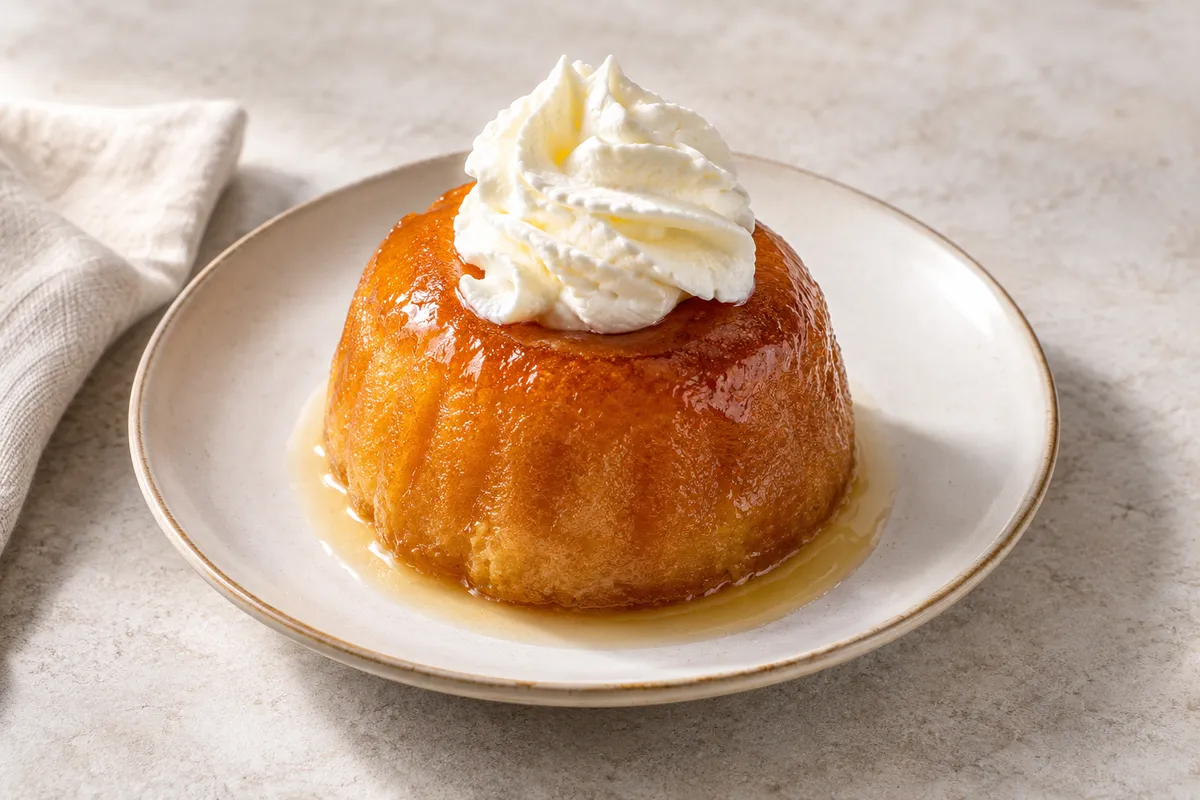 Baba au rhum sur un fond de lin clair.
