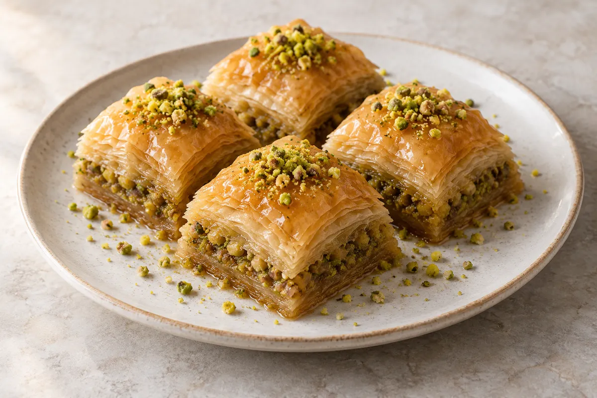 Baklava sur un fond de lin clair.