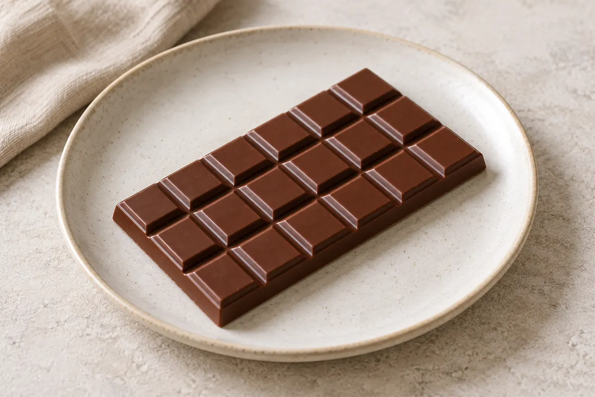 Barre chocolatée sur un fond de lin clair.