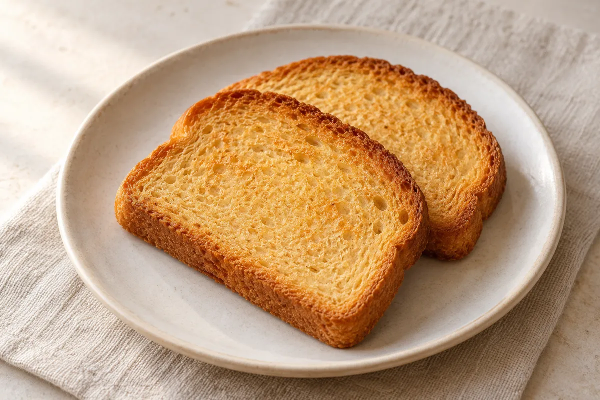 Biscotte briochée sur un fond de lin clair.