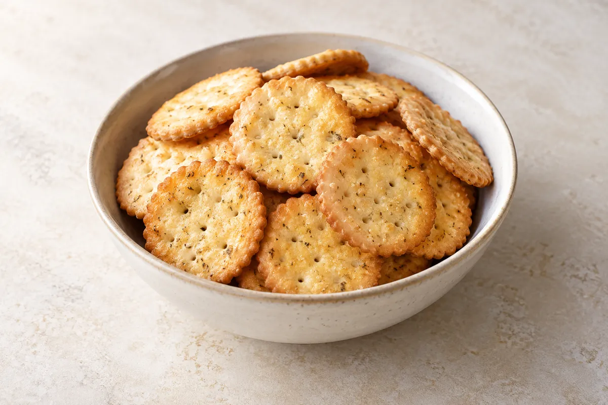 Biscuit apéritif sur un fond de lin clair.