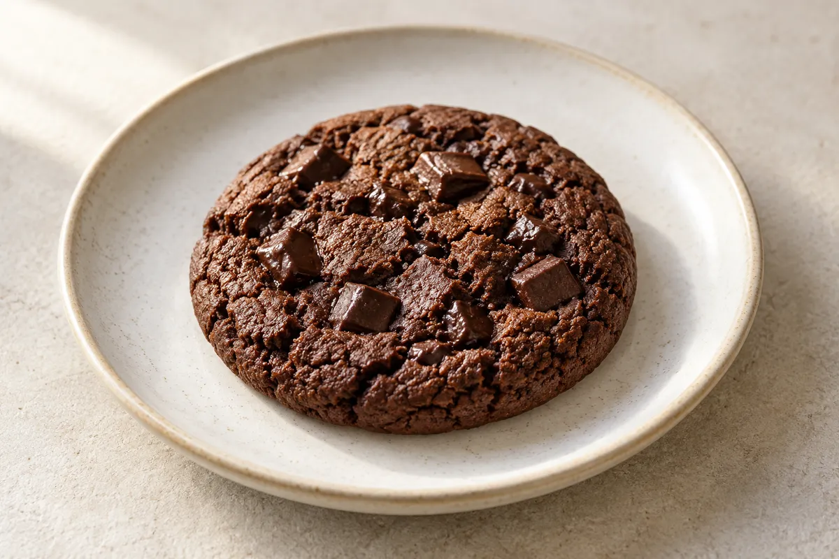 Biscuit au chocolat sur un fond de lin clair.