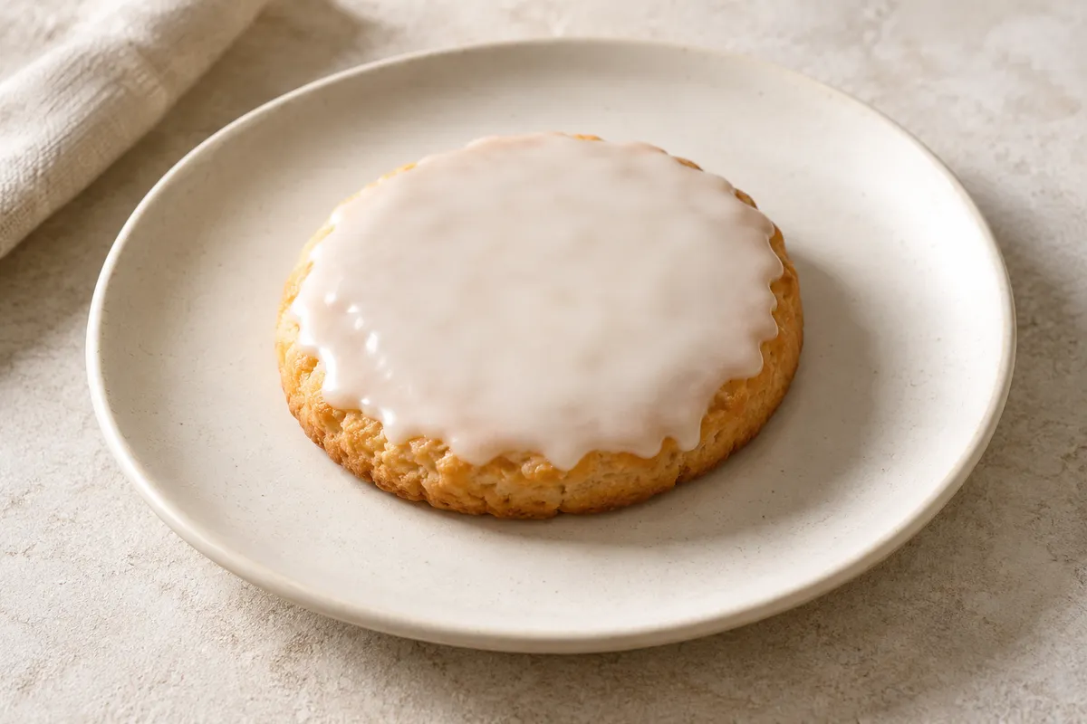 Biscuit nappé sur un fond de lin clair.