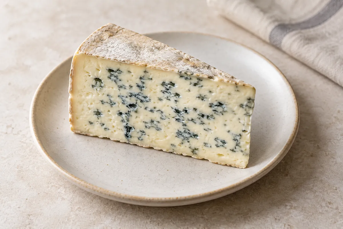 Bleu de gex sur un fond de lin clair.