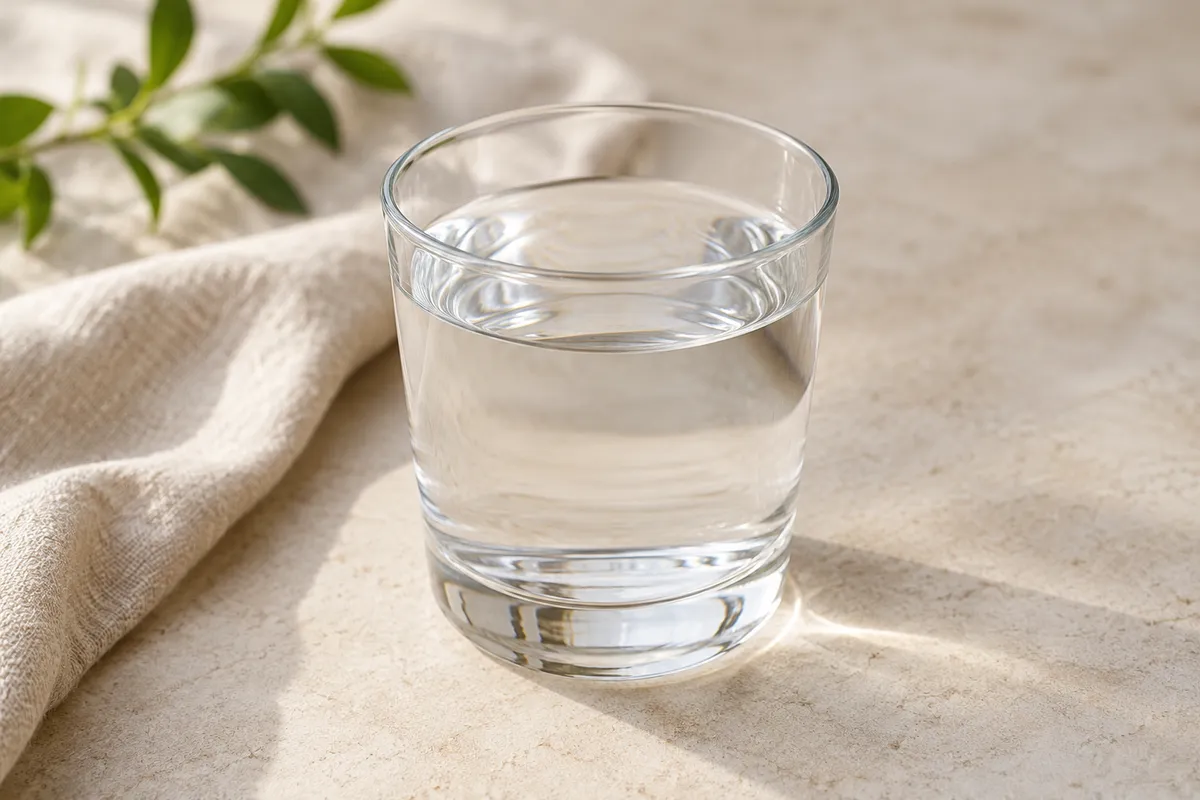 Boisson à l'eau sur un fond de lin clair.