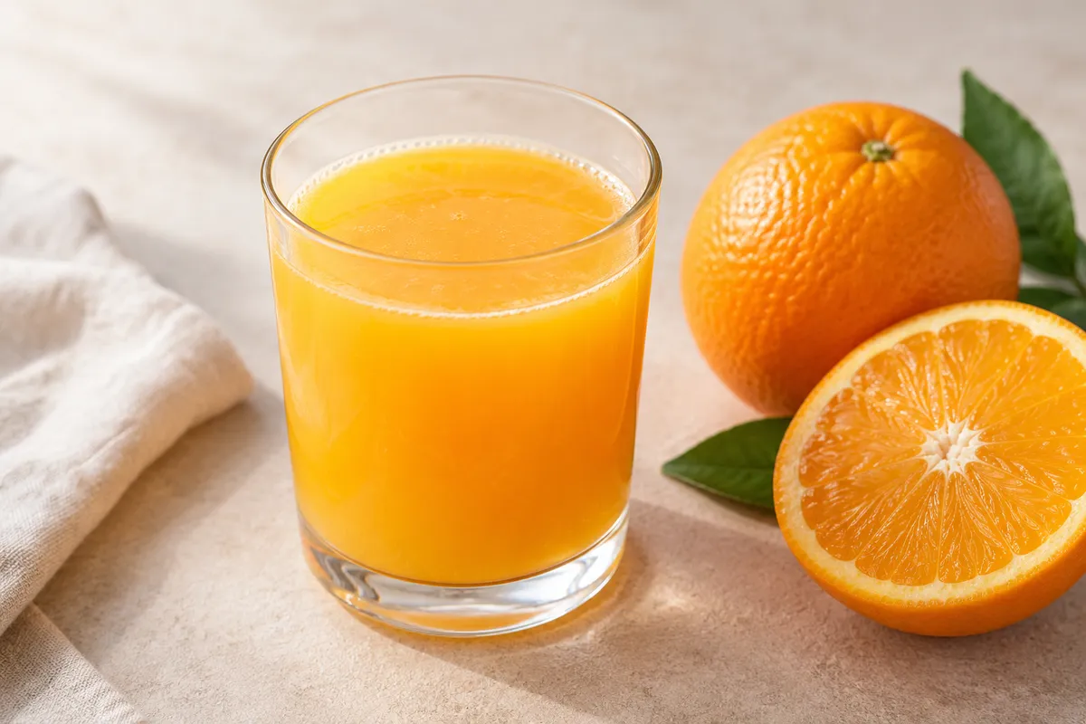 Boisson aux fruits sur un fond de lin clair.