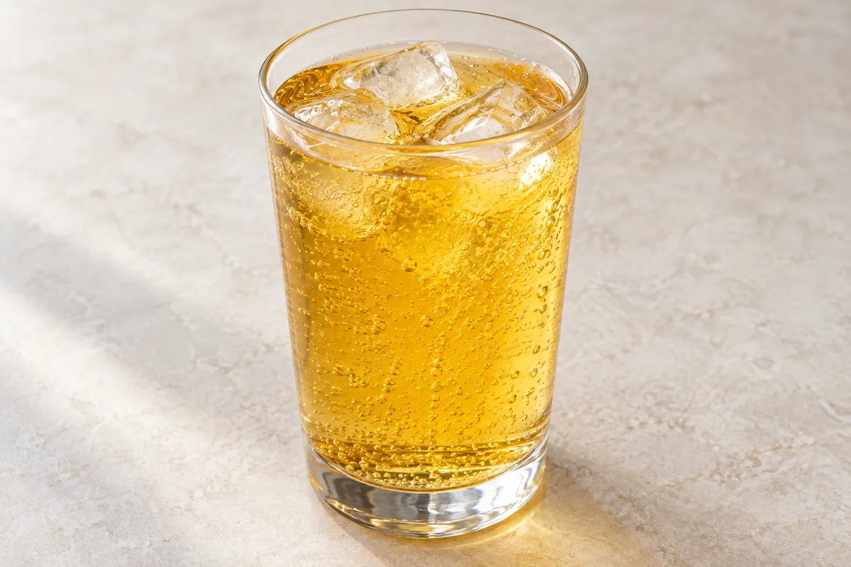 Boisson énergisante sur un fond de lin clair.