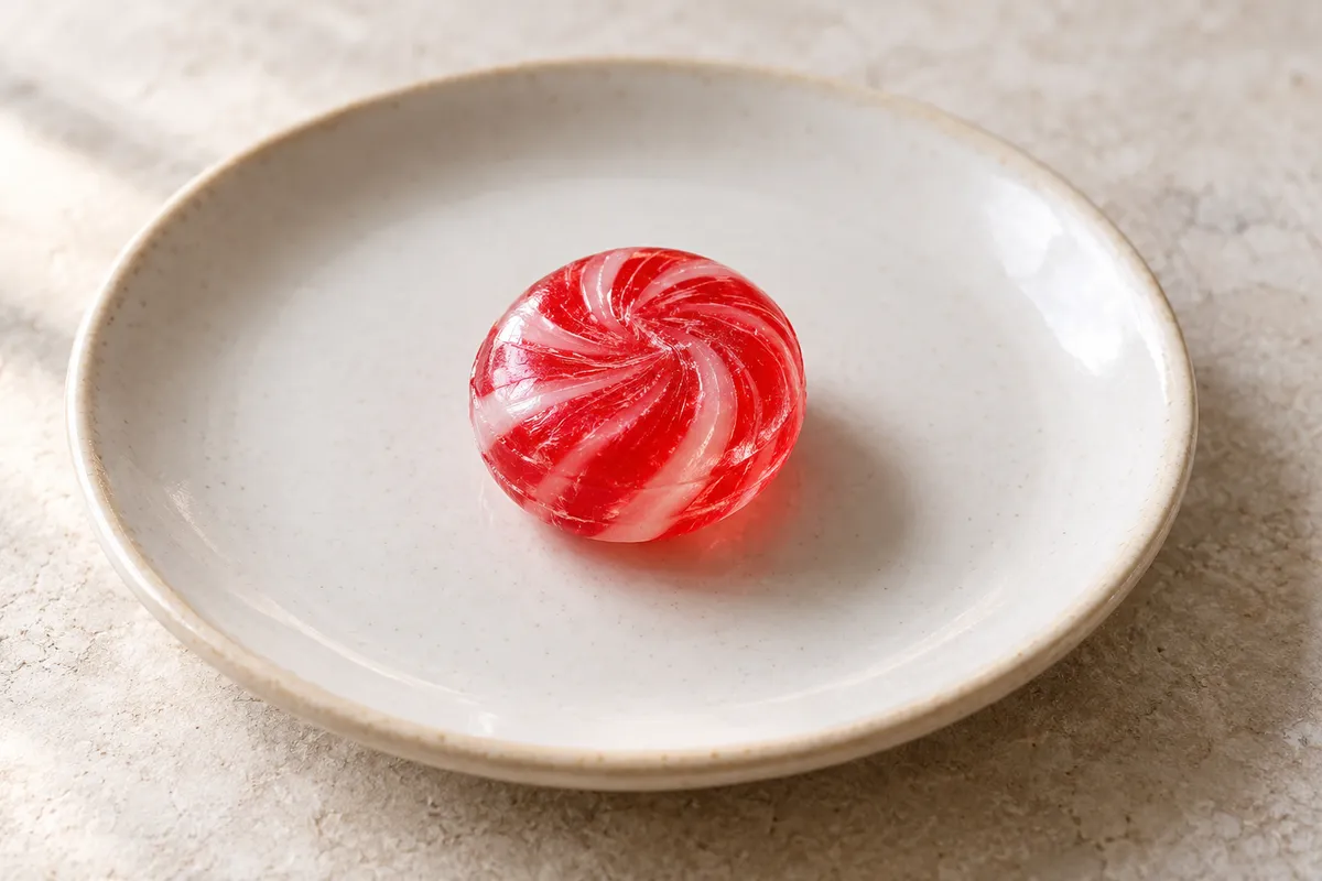 Bonbon dur sur un fond de lin clair.