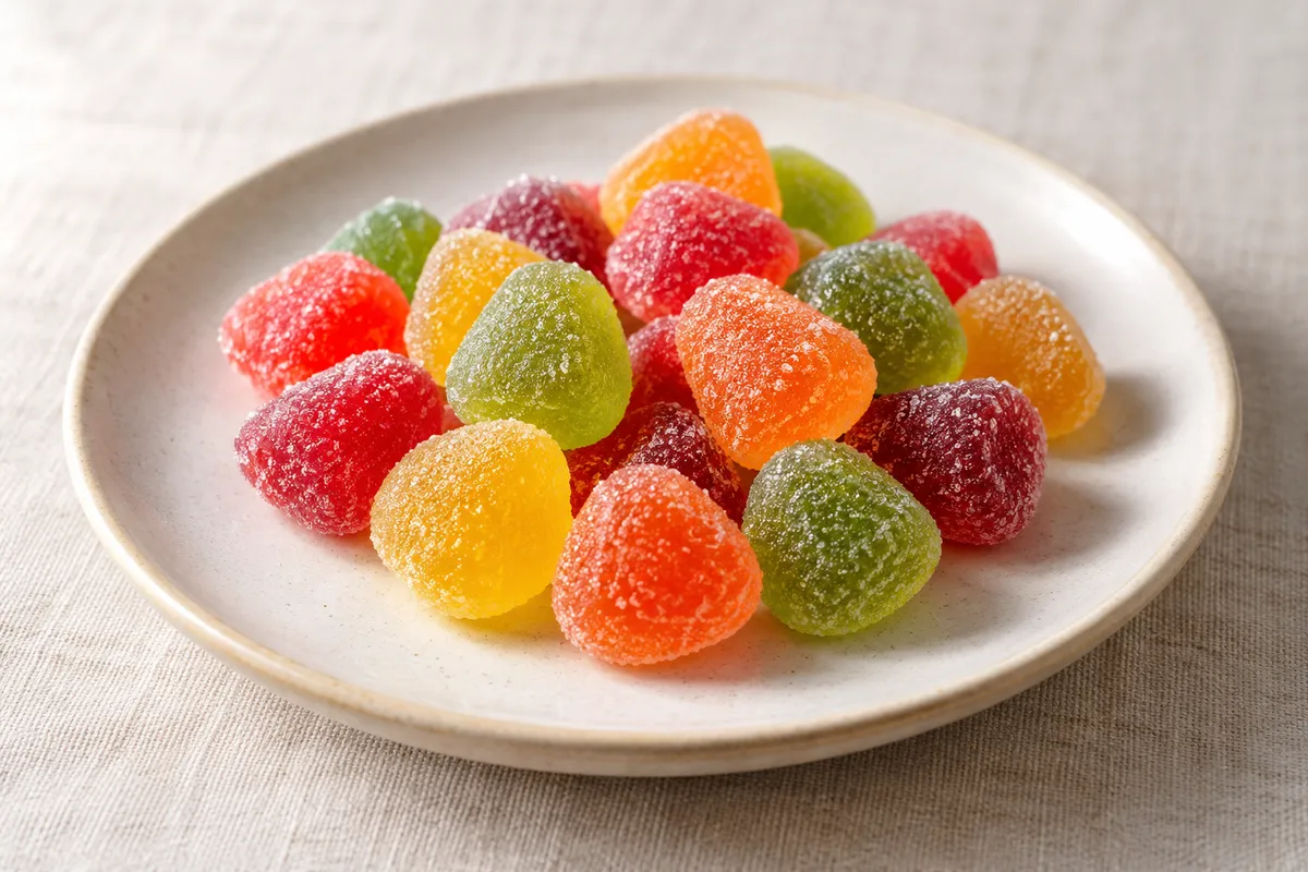 Bonbon tendre sur un fond de lin clair.