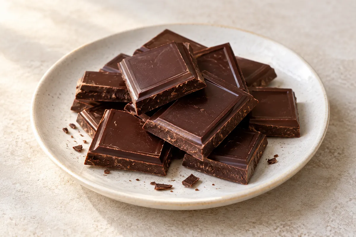 Bouchée chocolat sur un fond de lin clair.