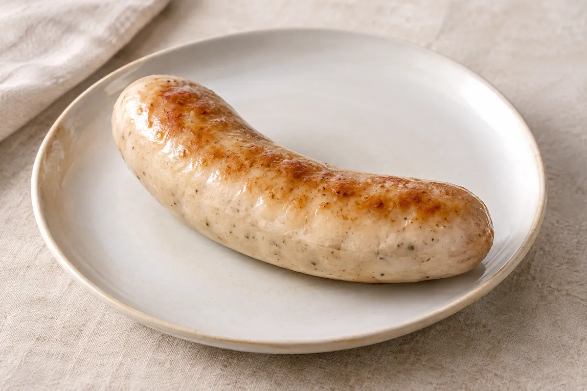 Boudin blanc sur un fond de lin clair.