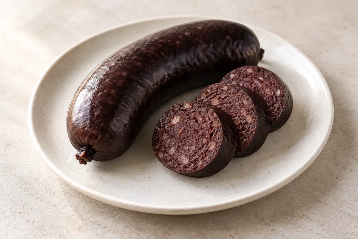 Boudin noir sur un fond de lin clair.