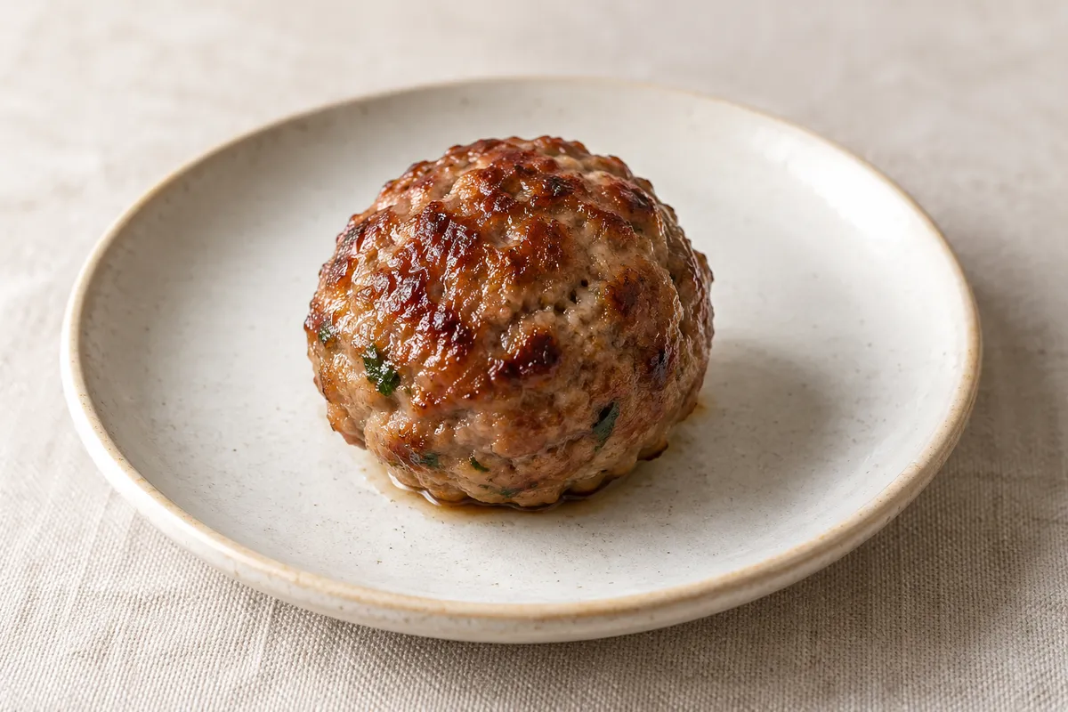 Boulette au boeuf sur un fond de lin clair.