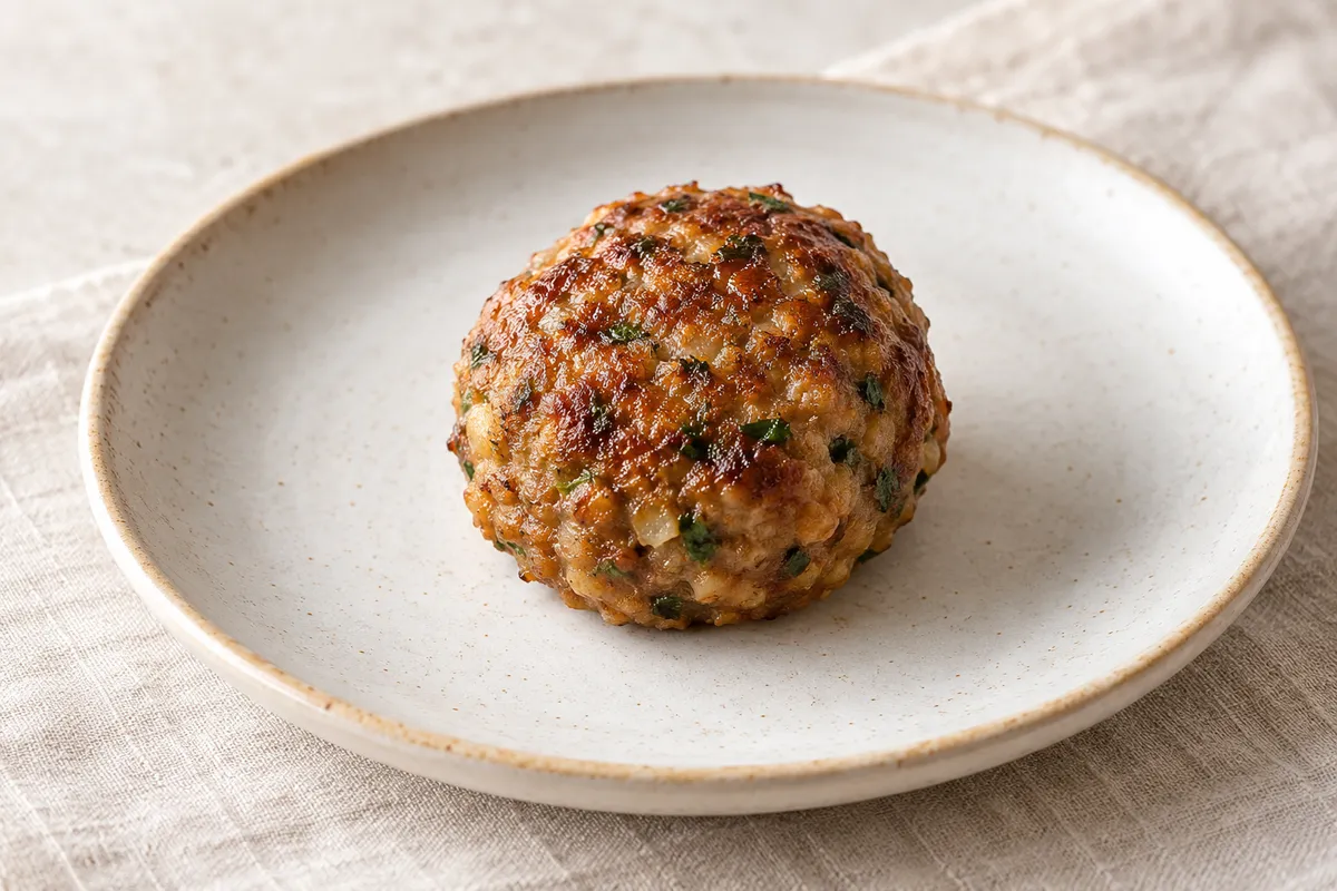 Boulette végétale sur un fond de lin clair.