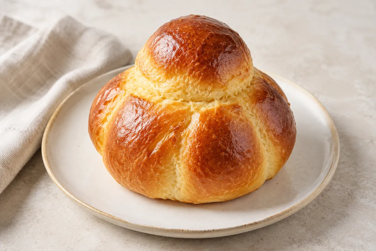 Brioche pur sur un fond de lin clair.
