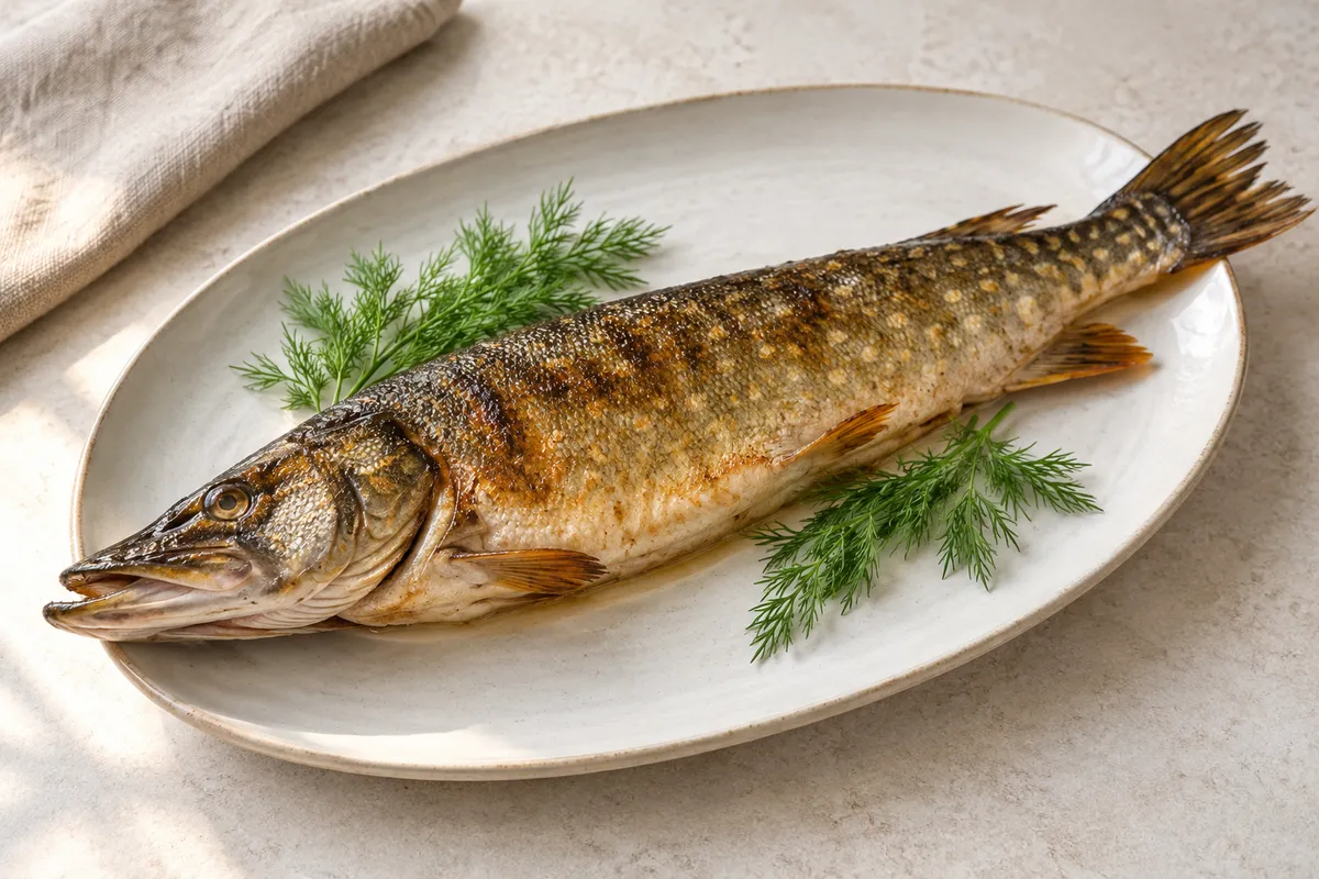 Brochet sur un fond de lin clair.