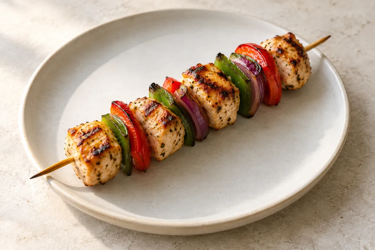 Brochette sur un fond de lin clair.