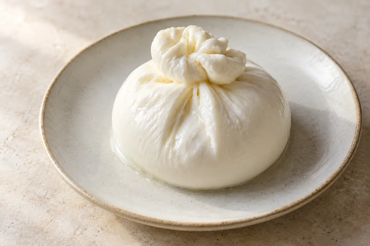Burrata sur un fond de lin clair.