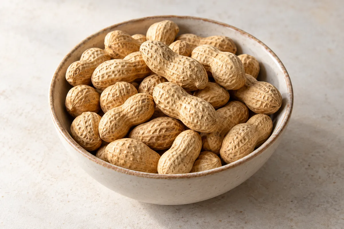 Cacahuète sur un fond de lin clair.