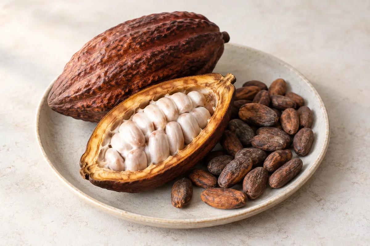 Cacao sur un fond de lin clair.