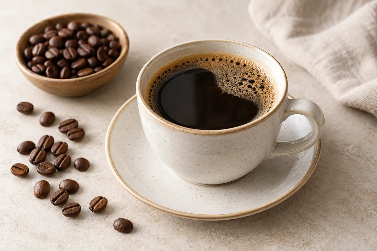 Café sur un fond de lin clair.