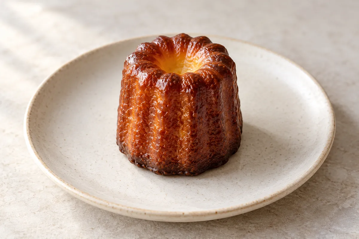Canelé sur un fond de lin clair.